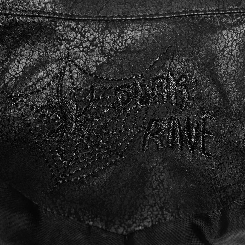 PUNK RAVE Men's Punk Studded Faux Leather Zipper Jacket Black