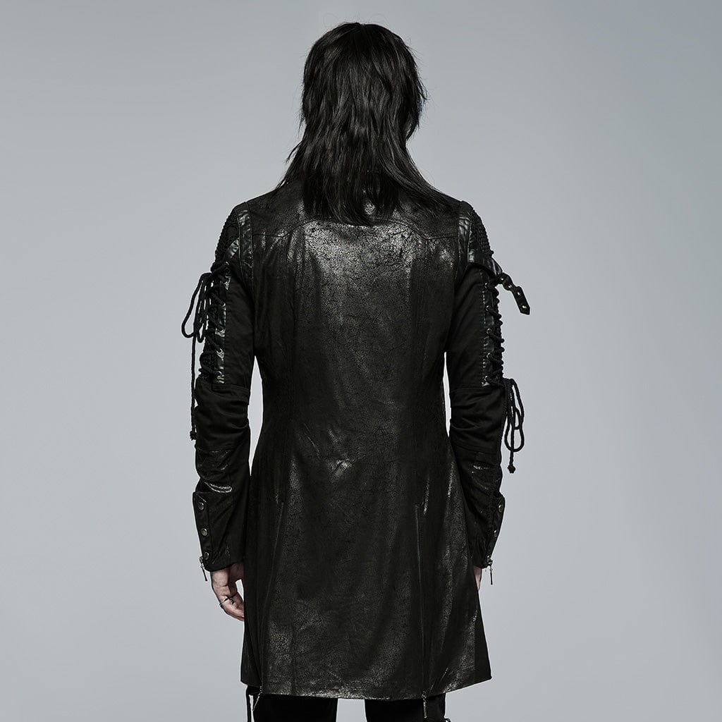 PUNK RAVE Men's Punk Studded Faux Leather Zipper Jacket Black