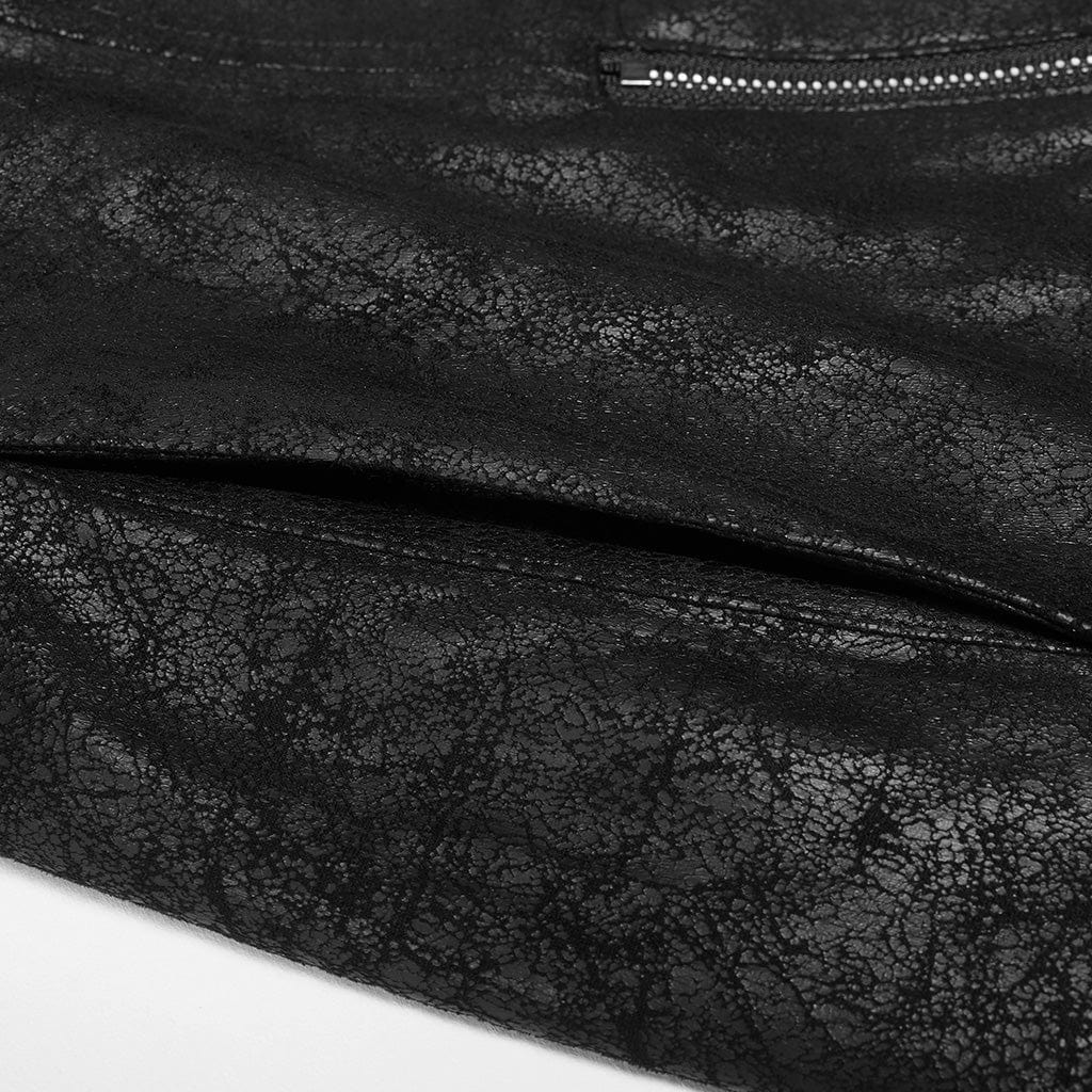 PUNK RAVE Men's Punk Studded Faux Leather Zipper Jacket Black