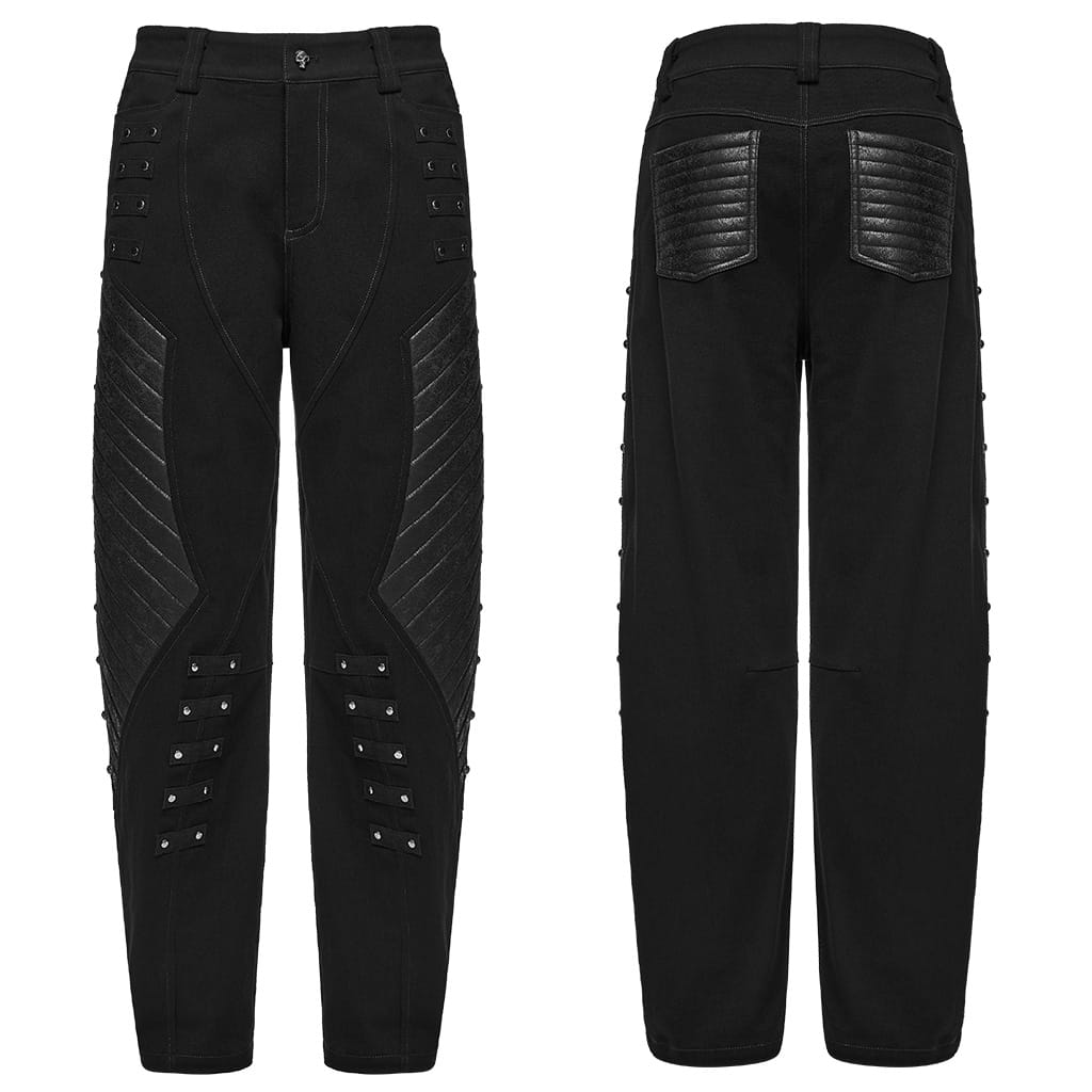 PUNK RAVE Men's Punk Studded Quilted Patchwork Pants