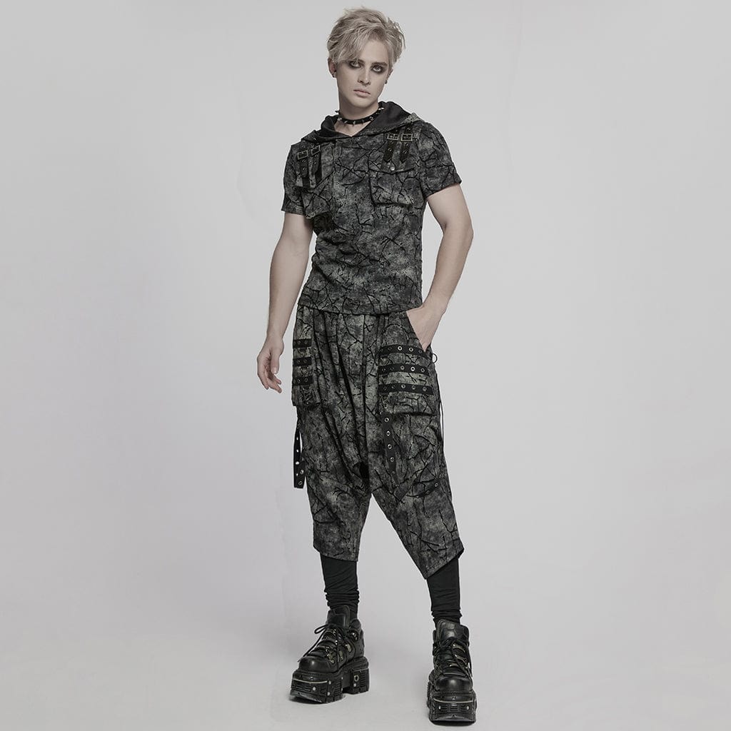 PUNK RAVE Men's Punk Tie-dyed Sagging Pants with Staps