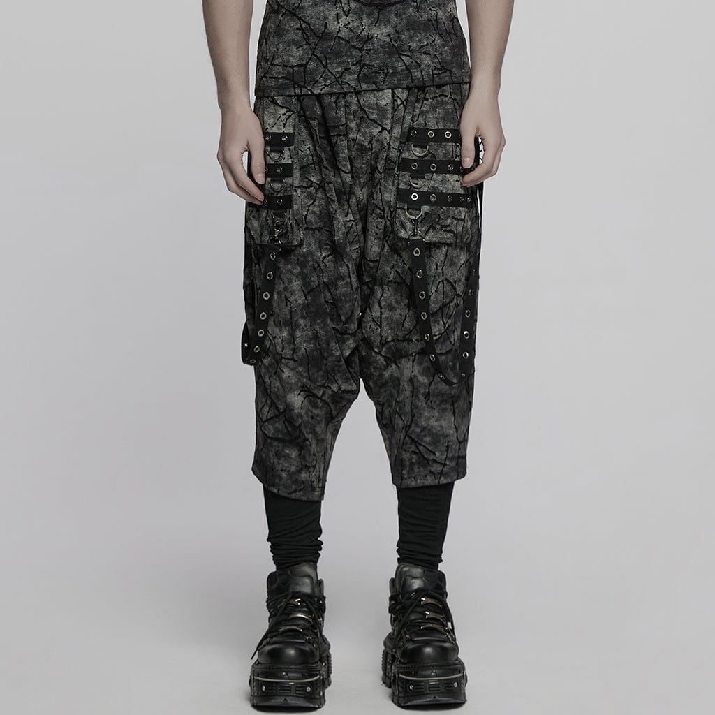 PUNK RAVE Men's Punk Tie-dyed Sagging Pants with Staps