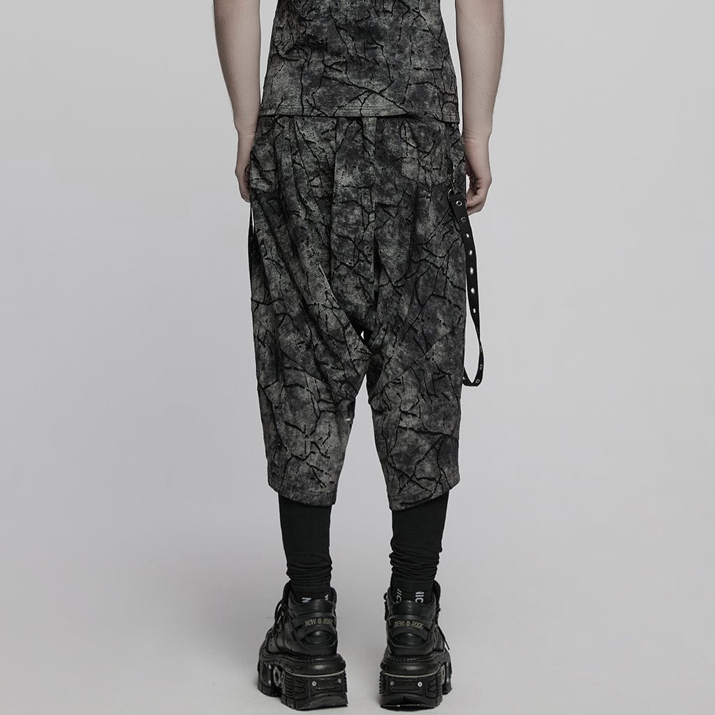 PUNK RAVE Men's Punk Tie-dyed Sagging Pants with Staps