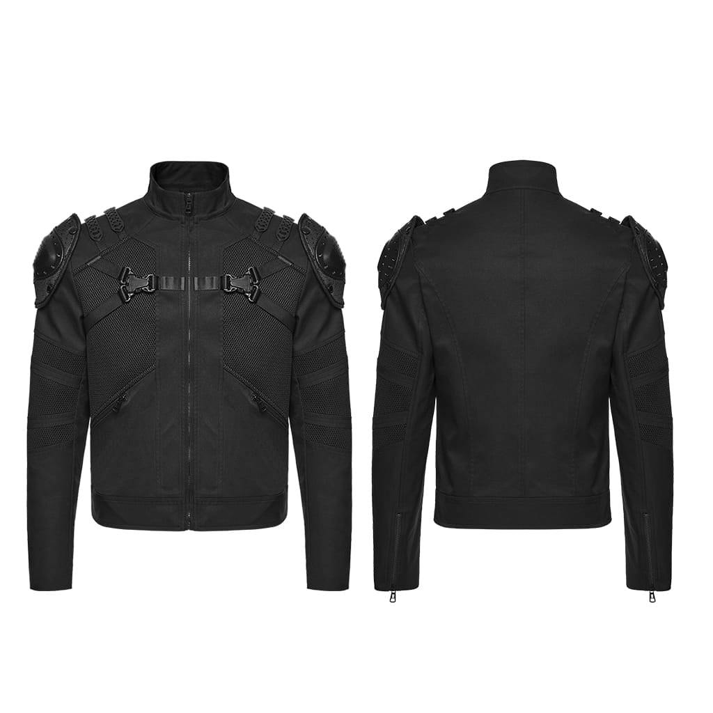 PUNK RAVE Men's Punk Zip Stand Collar Armor Coat
