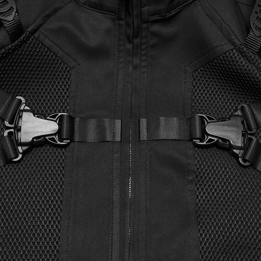 PUNK RAVE Men's Punk Zip Stand Collar Armor Coat