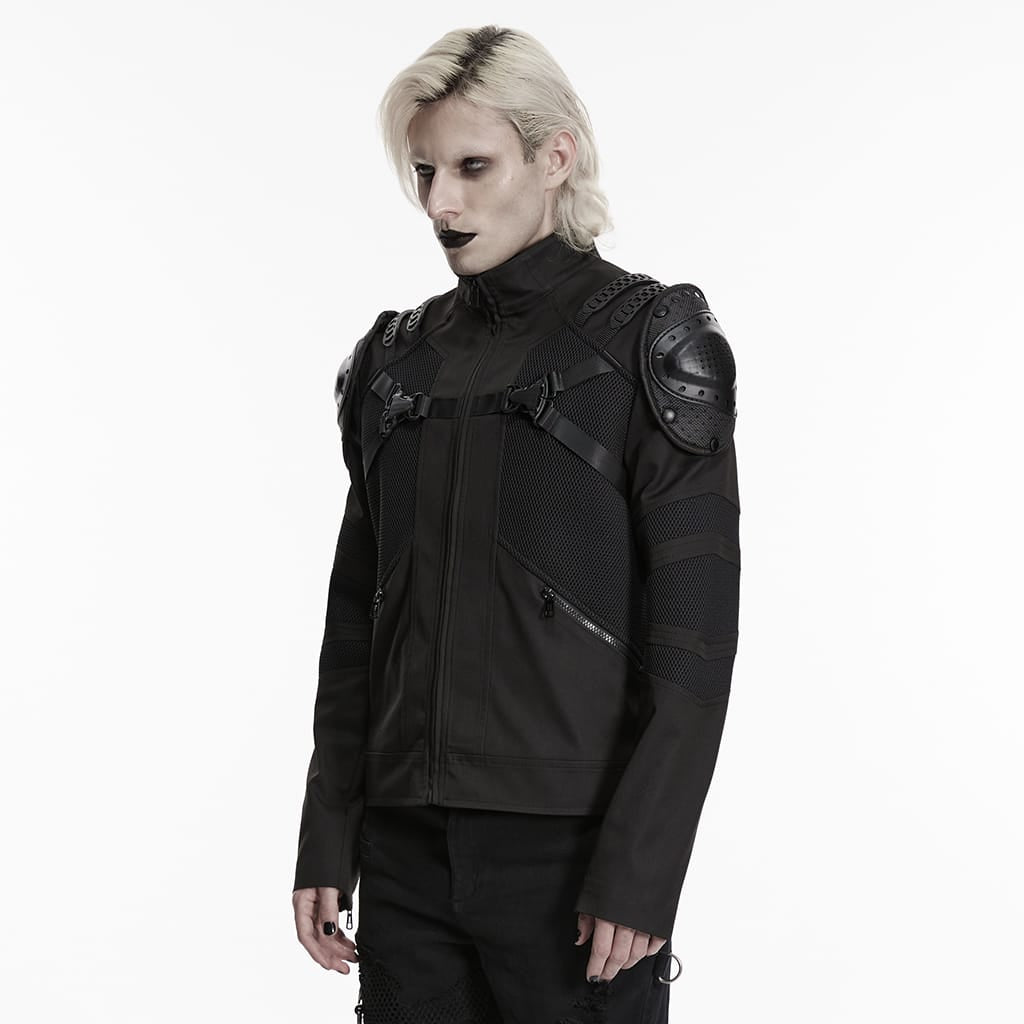 PUNK RAVE Men's Punk Zip Stand Collar Armor Coat