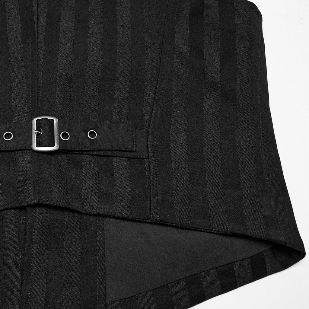 PUNK RAVE Men's Steampunk Striped Buckle Waistcoat Black