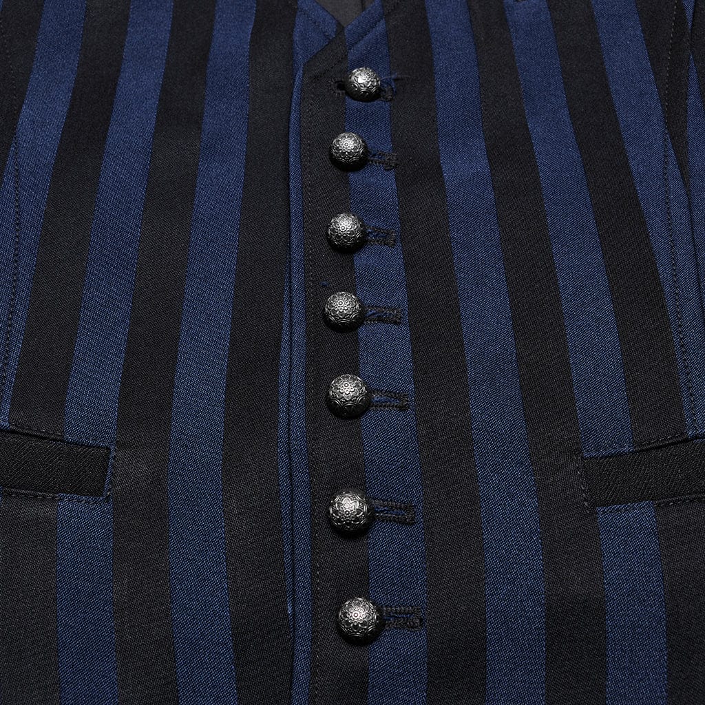 PUNK RAVE Men's Steampunk Striped Buckle Waistcoat Blue