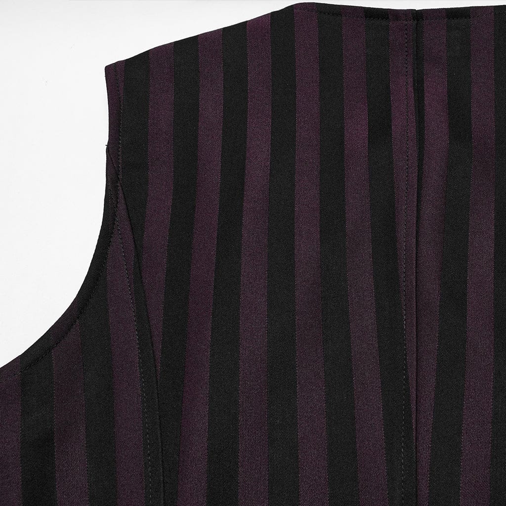 PUNK RAVE Men's Steampunk Striped Buckle Waistcoat Red