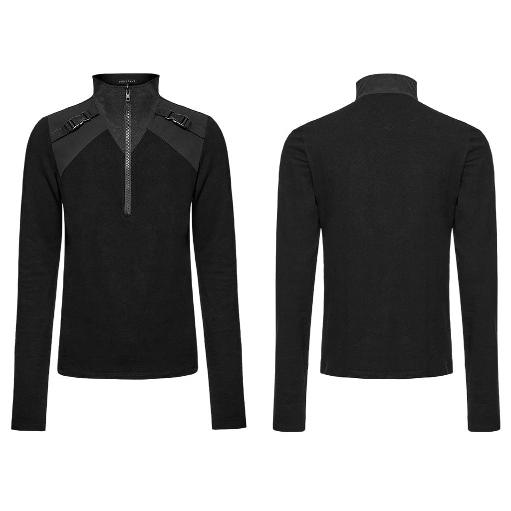PUNK RAVE Men's Techwear Bucket-up Zip Shirt