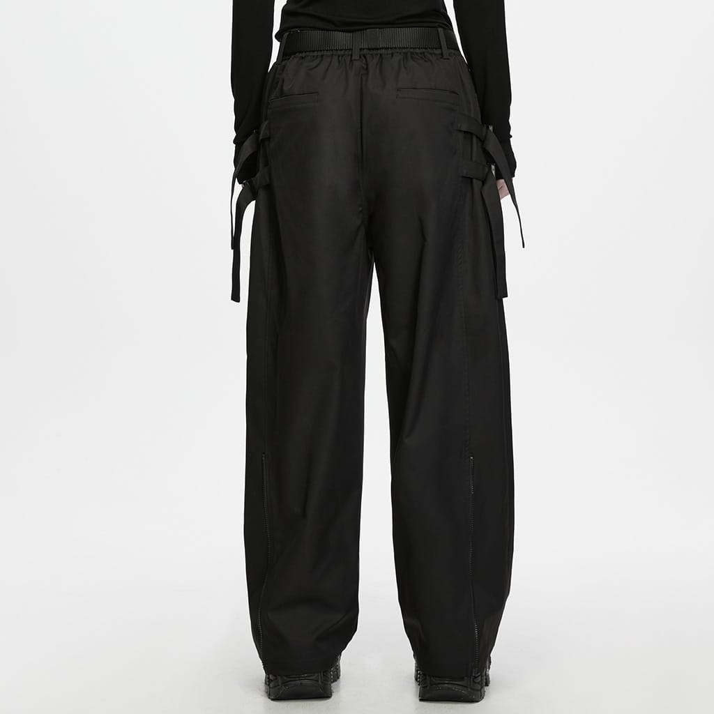 PUNK RAVE Men's Techwear Buckle Strap Zipper Wide Leg Pants