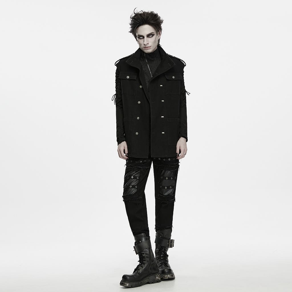 PUNK RAVE Men's Techwear Multi Pockets Studded Stand Collar Vest