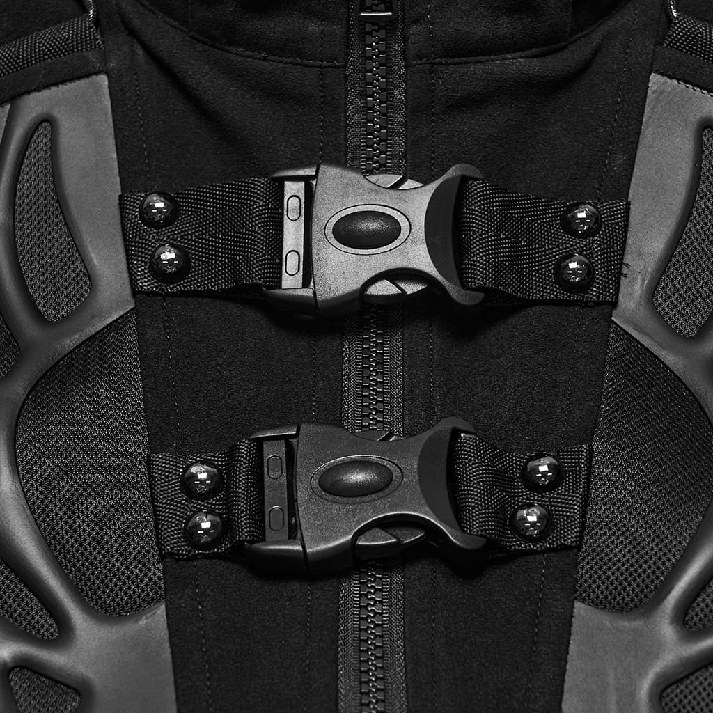 PUNK RAVE Men's Techwear Studded Drawstring Buckle Strap Short Vest