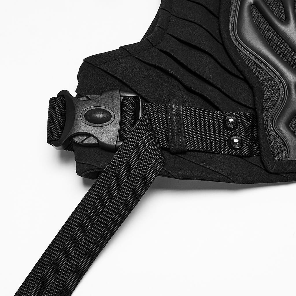 PUNK RAVE Men's Techwear Studded Drawstring Buckle Strap Short Vest