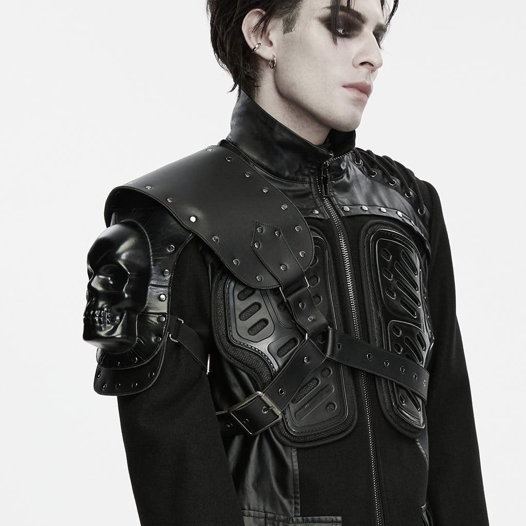 PUNK RAVE Men's Techwear Studded Skull Shoulder Harness Armor