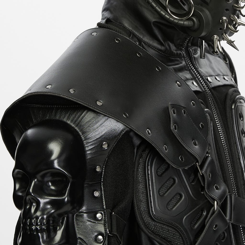 PUNK RAVE Men's Techwear Studded Skull Shoulder Harness Armor