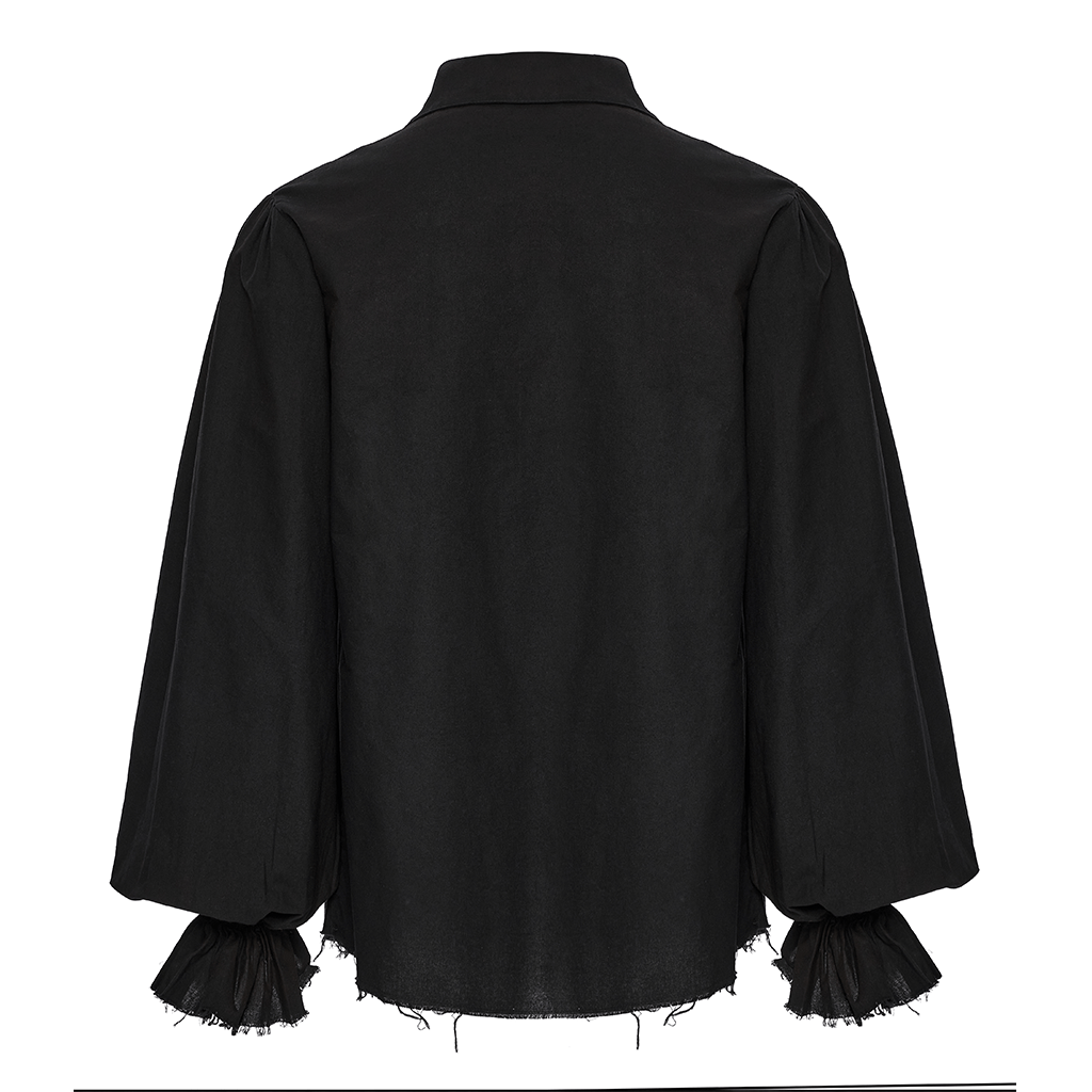 PUNK RAVE Punk Rave Men's Steampunk Ruched Lace-up Drawstring Long-Sleeve Shirt Y873