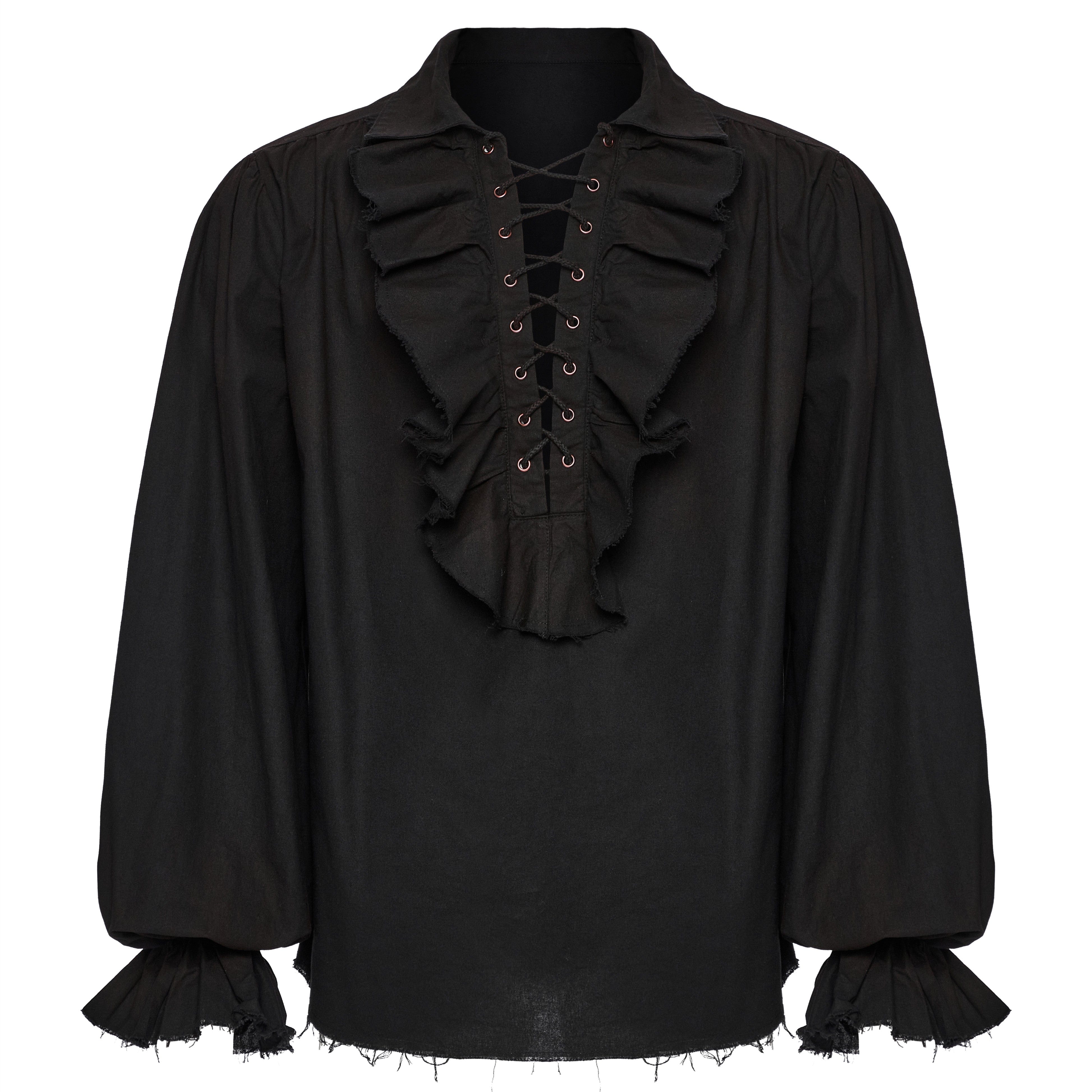 PUNK RAVE Punk Rave Men's Steampunk Ruched Lace-up Drawstring Long-Sleeve Shirt Y873