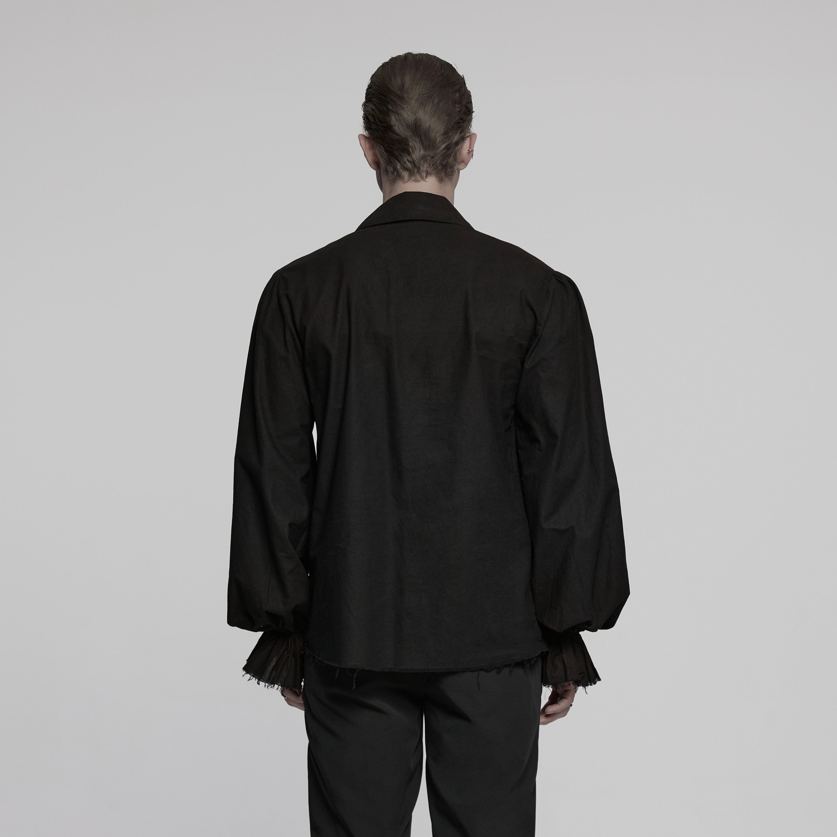 PUNK RAVE Punk Rave Men's Steampunk Ruched Lace-up Drawstring Long-Sleeve Shirt Y873