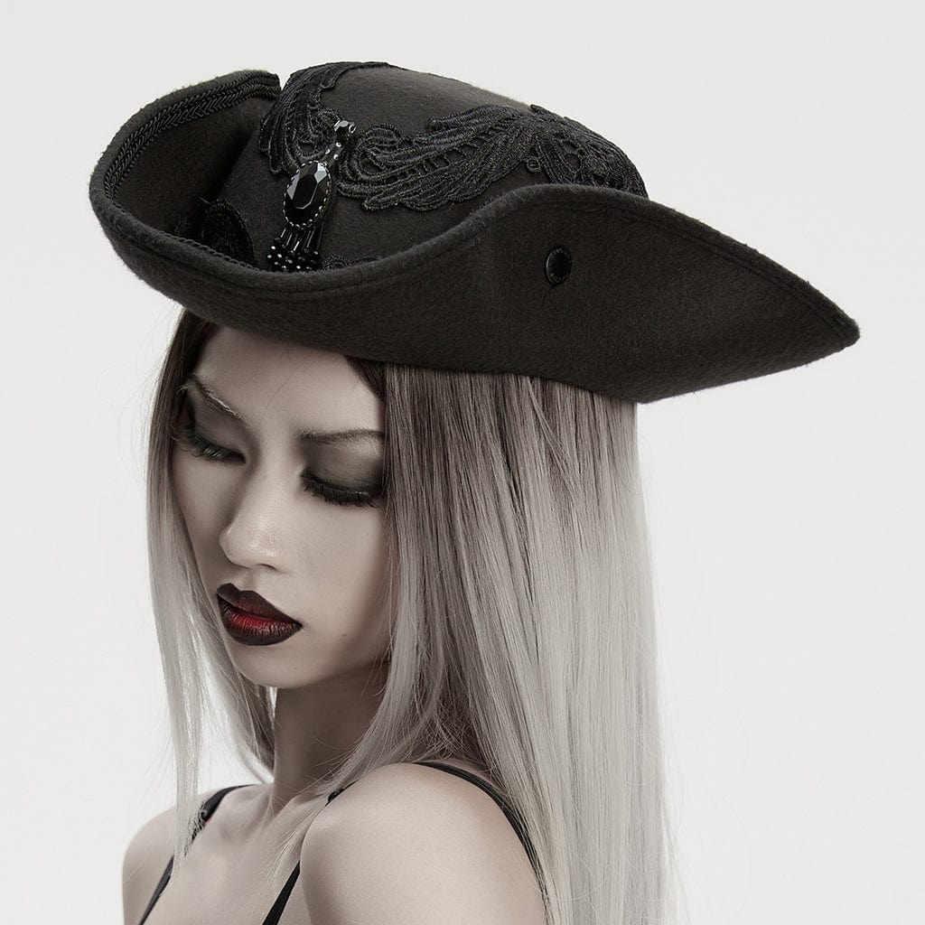 PUNK RAVE Unisex Gothic Embroidered Formal Hat with Detachable Feathered Wings