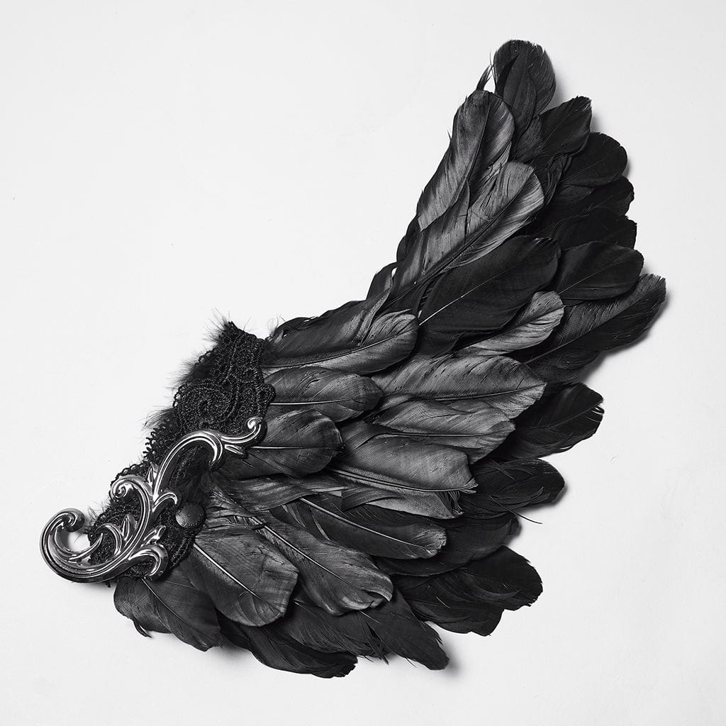 PUNK RAVE Unisex Gothic Embroidered Formal Hat with Detachable Feathered Wings