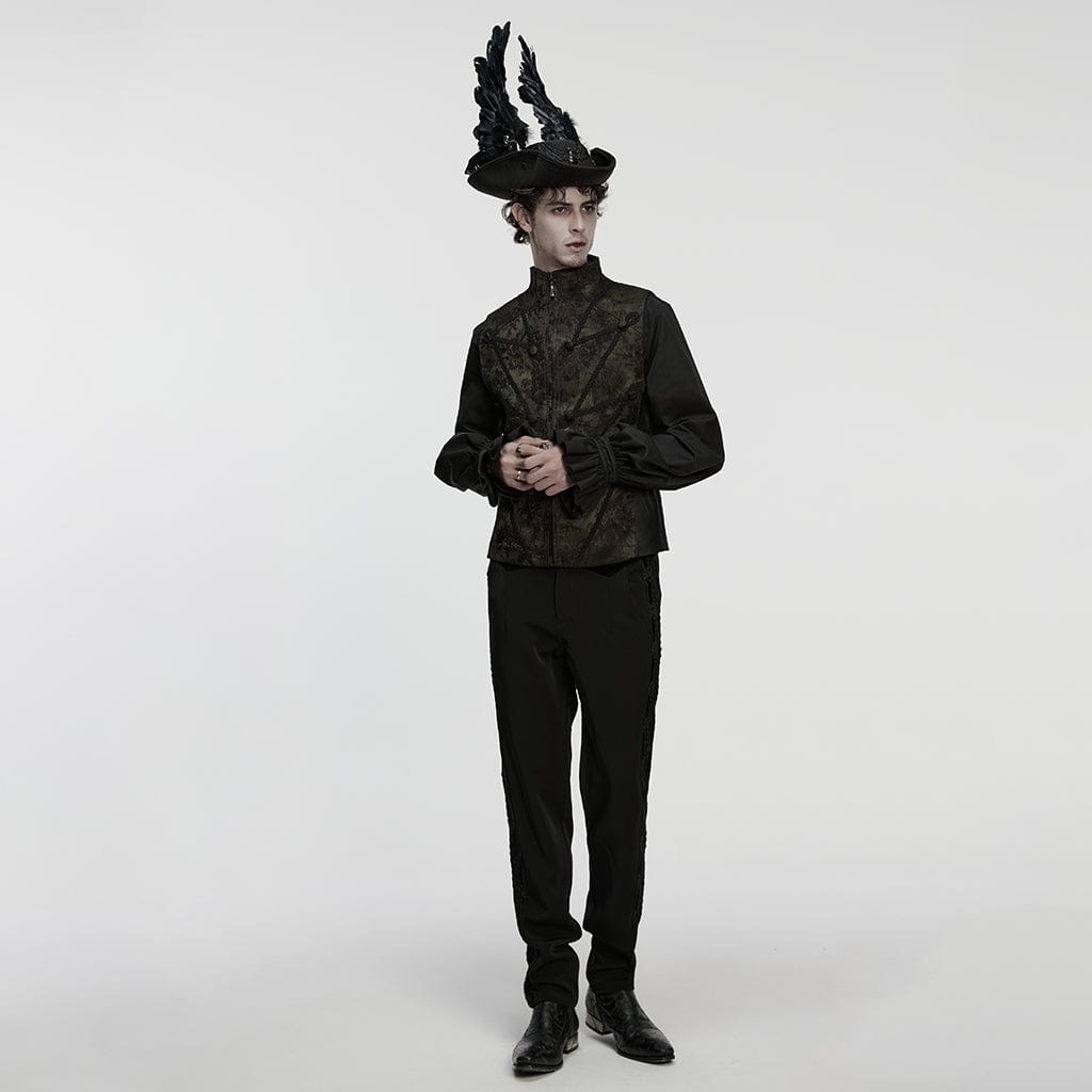 PUNK RAVE Unisex Gothic Embroidered Formal Hat with Detachable Feathered Wings