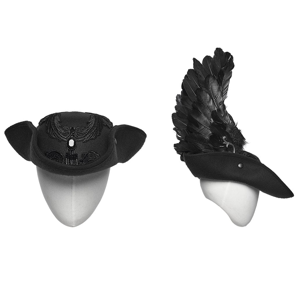 PUNK RAVE Unisex Gothic Embroidered Formal Hat with Detachable Feathered Wings