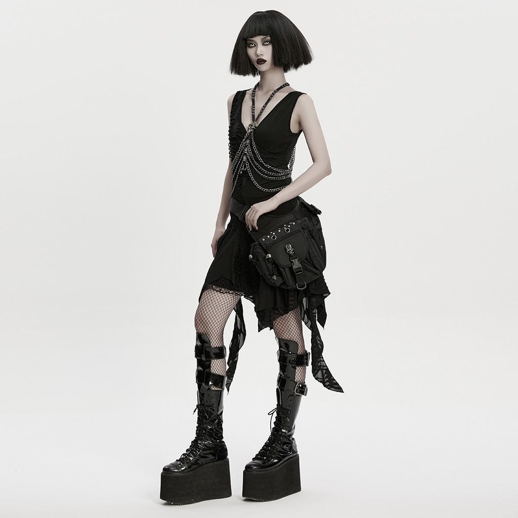 PUNK RAVE Unisex Punk Buckle Eyelets&Rivets Skull Waist-Leg Bag