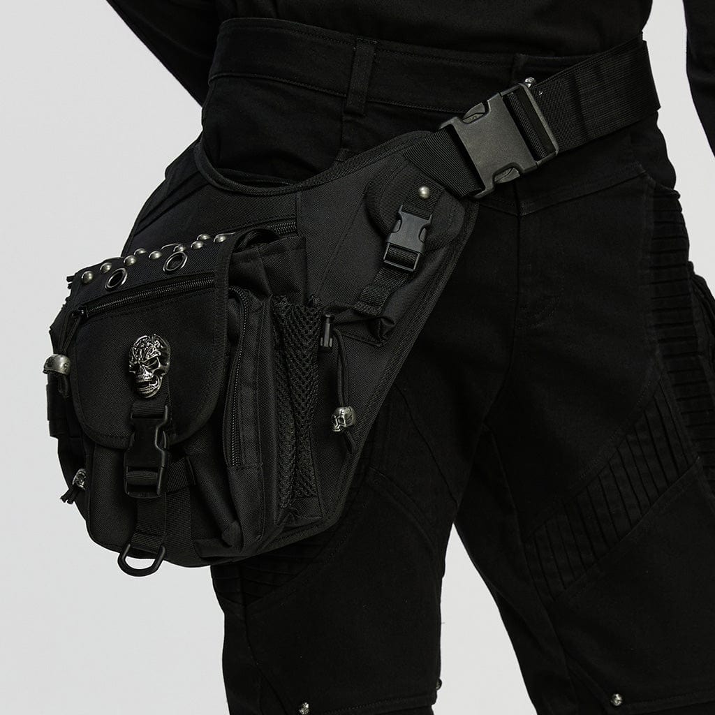 PUNK RAVE Unisex Punk Buckle Eyelets&Rivets Skull Waist-Leg Bag