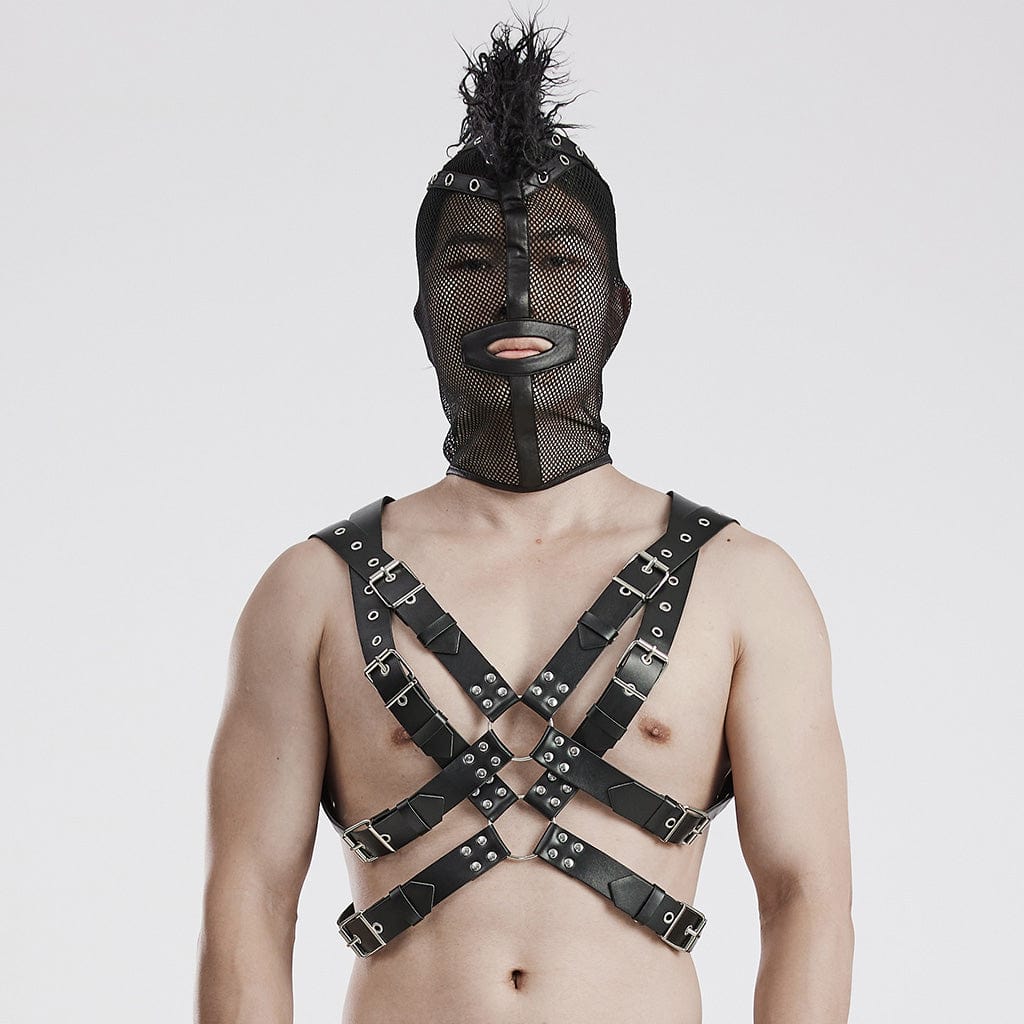 PUNK RAVE Unisex Punk Mohawk Mesh Hood