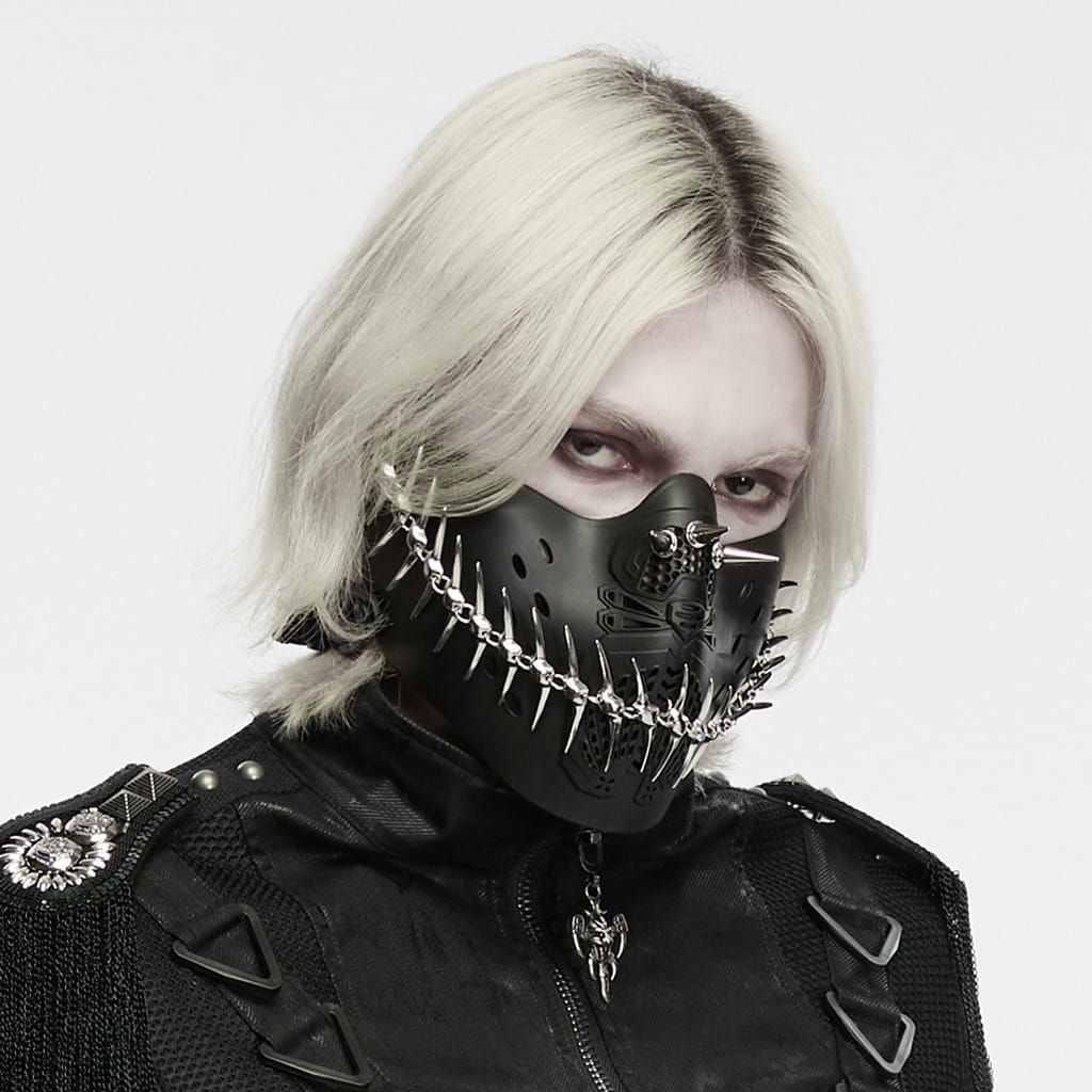 PUNK RAVE Unisex Punk Spiked Cutout Jaw Mask