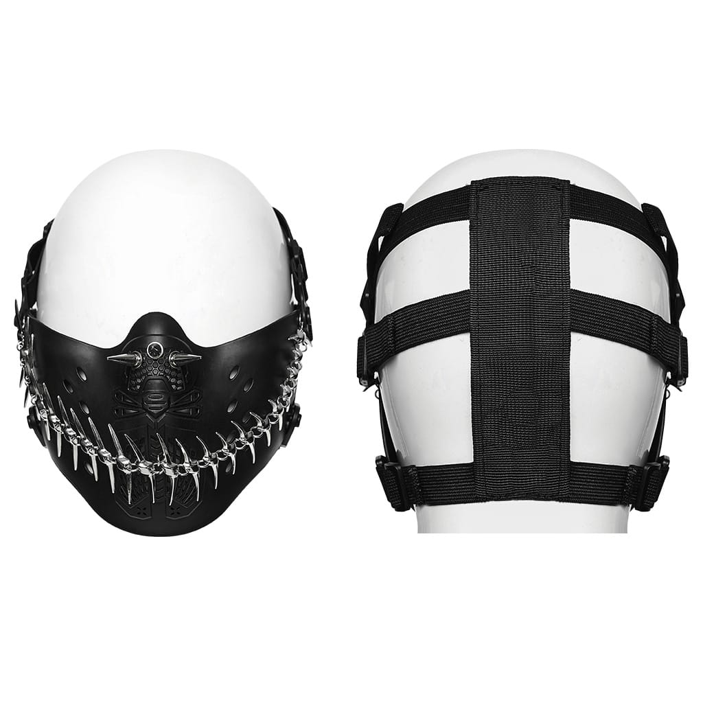 PUNK RAVE Unisex Punk Spiked Cutout Jaw Mask