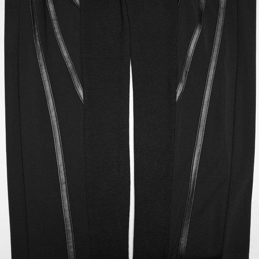 PUNK RAVE Women's Cyberpunk Armor-Accentuated Paneled Leggings Black