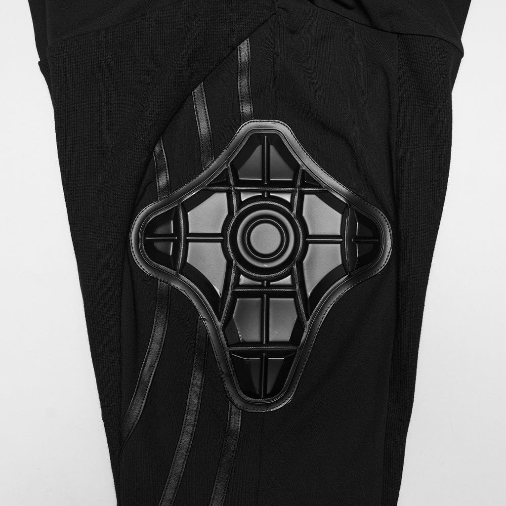 PUNK RAVE Women's Cyberpunk Armor-Accentuated Paneled Leggings Black