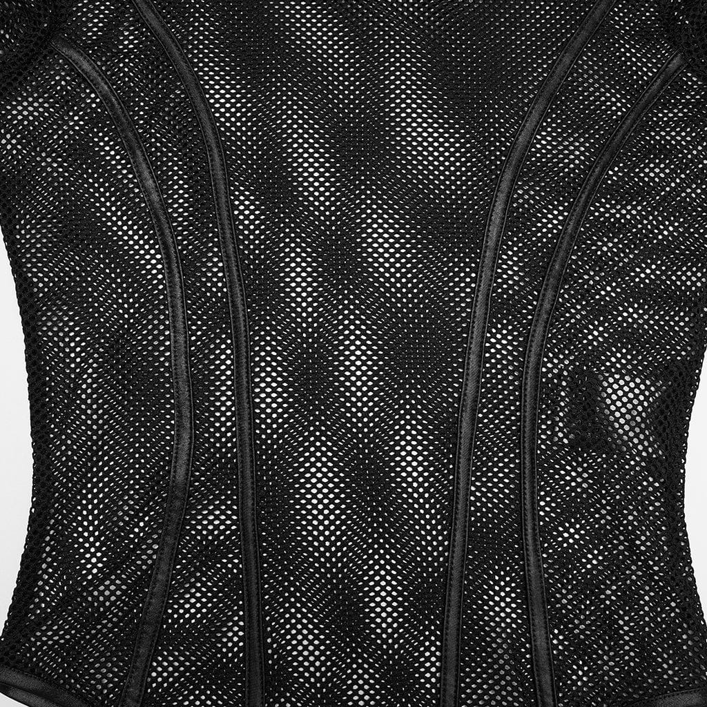 PUNK RAVE Women's Cyberpunk Armor Shoulder Sheer Bodysuit