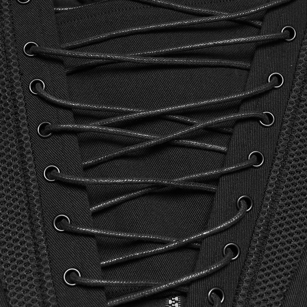 PUNK RAVE Women's Cyberpunk Eyelet Studded Zip Bustier