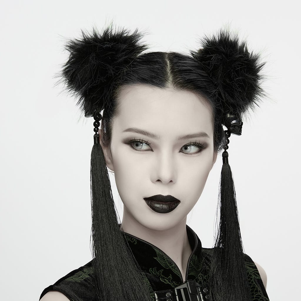 PUNK RAVE Women's Cyberpunk Furry Skull Tassel Headwear