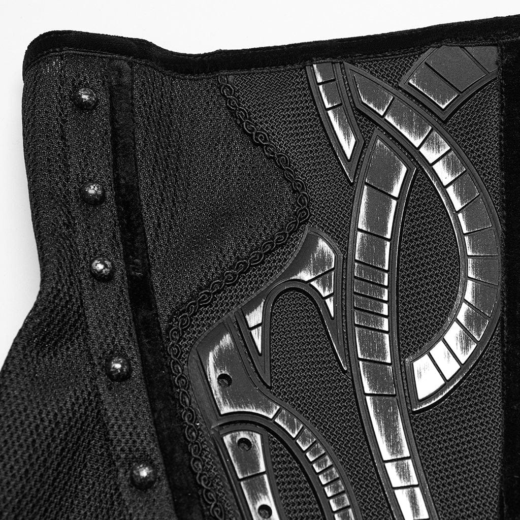 PUNK RAVE Women's Cyberpunk Irregular Studded Mesh Underbust Corset