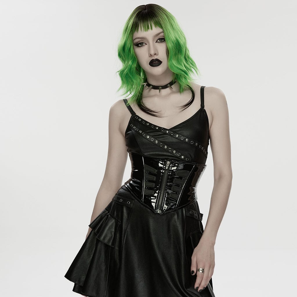 PUNK RAVE Women's Cyberpunk Lace-up Zip Underbust Corset