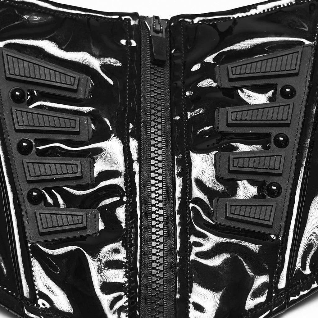 PUNK RAVE Women's Cyberpunk Lace-up Zip Underbust Corset