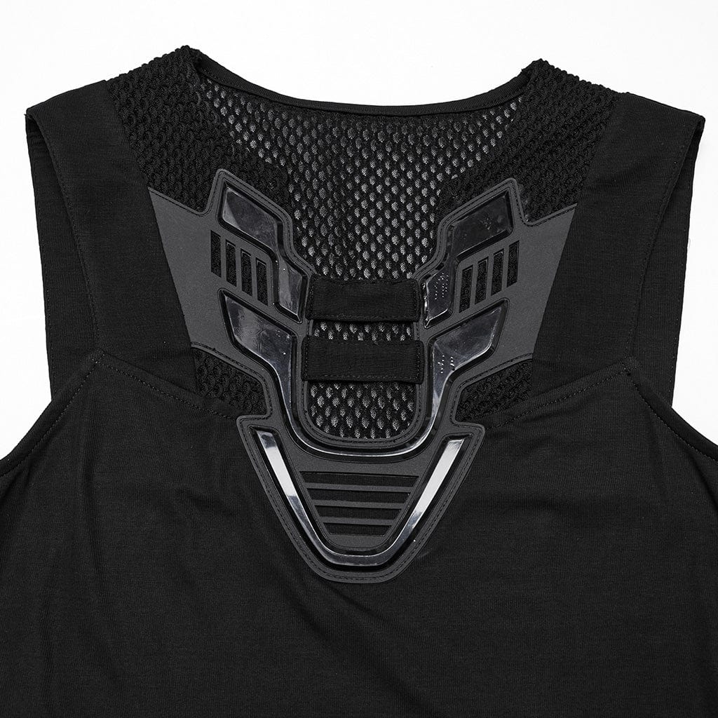 PUNK RAVE Women's Cyberpunk Plunging Mesh Splice Tank Top