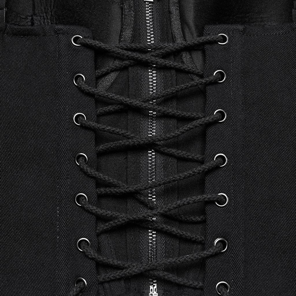 PUNK RAVE Women's Cyberpunk Studded Buckle Lace-up Tank Top