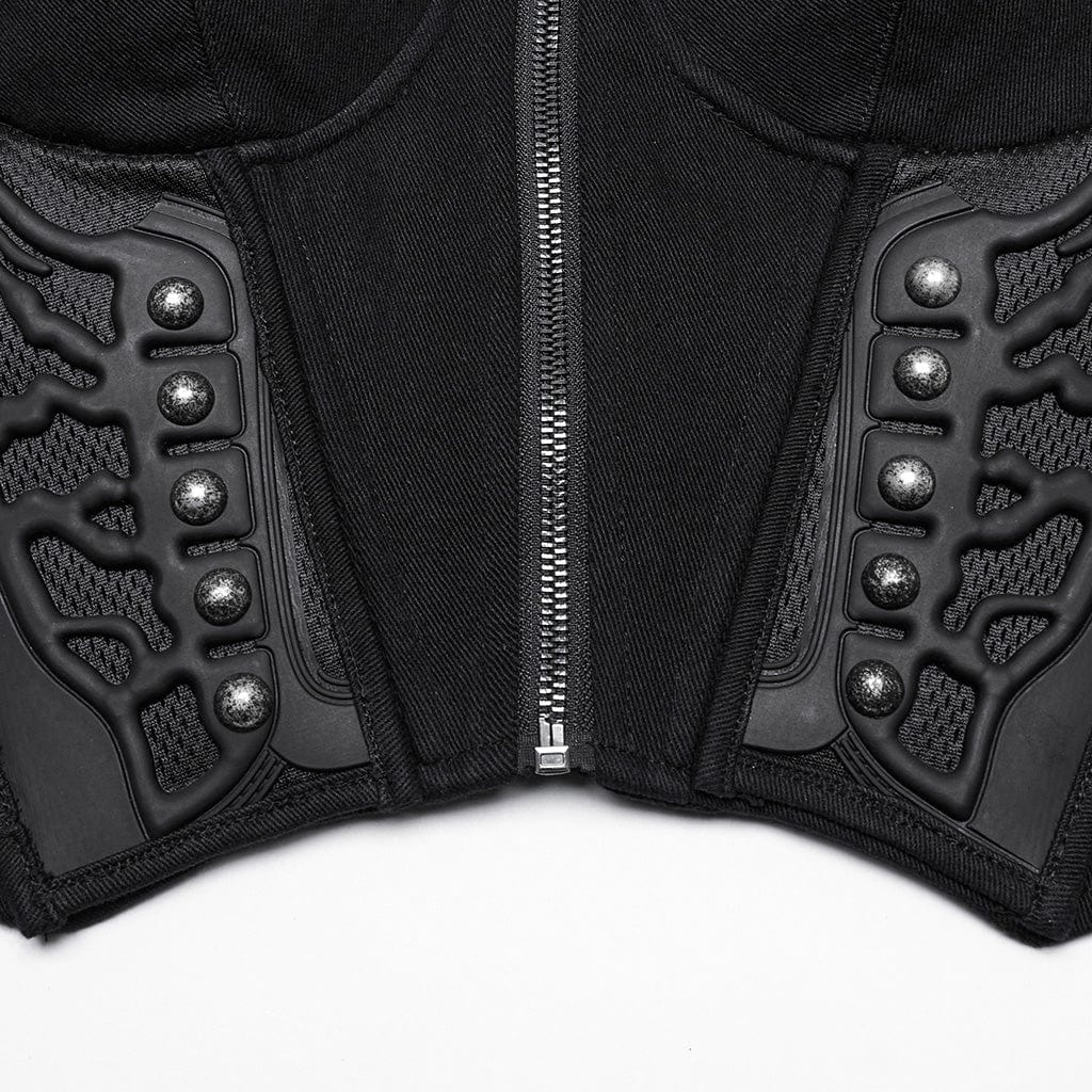 PUNK RAVE Women's Cyberpunk Studded Buckle Lace-up Tank Top