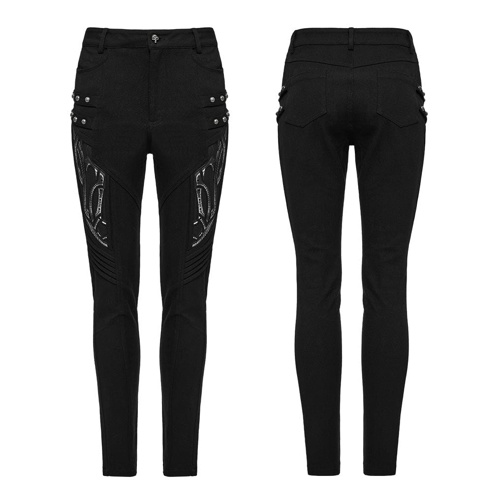 PUNK RAVE Women's Cyberpunk Studded Pleated Leggings