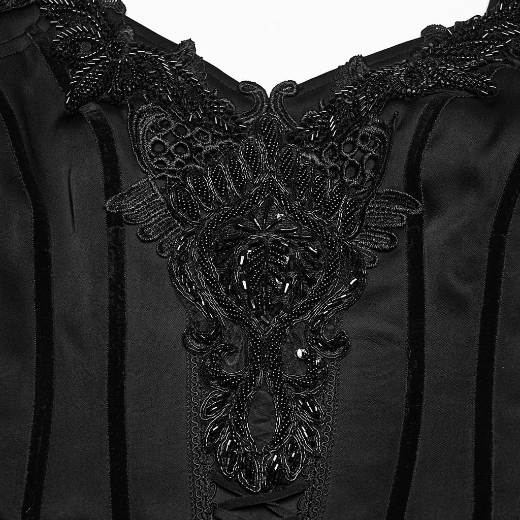 PUNK RAVE Women's Gothic Applique Chained Sleeveless Maxi Dress Black