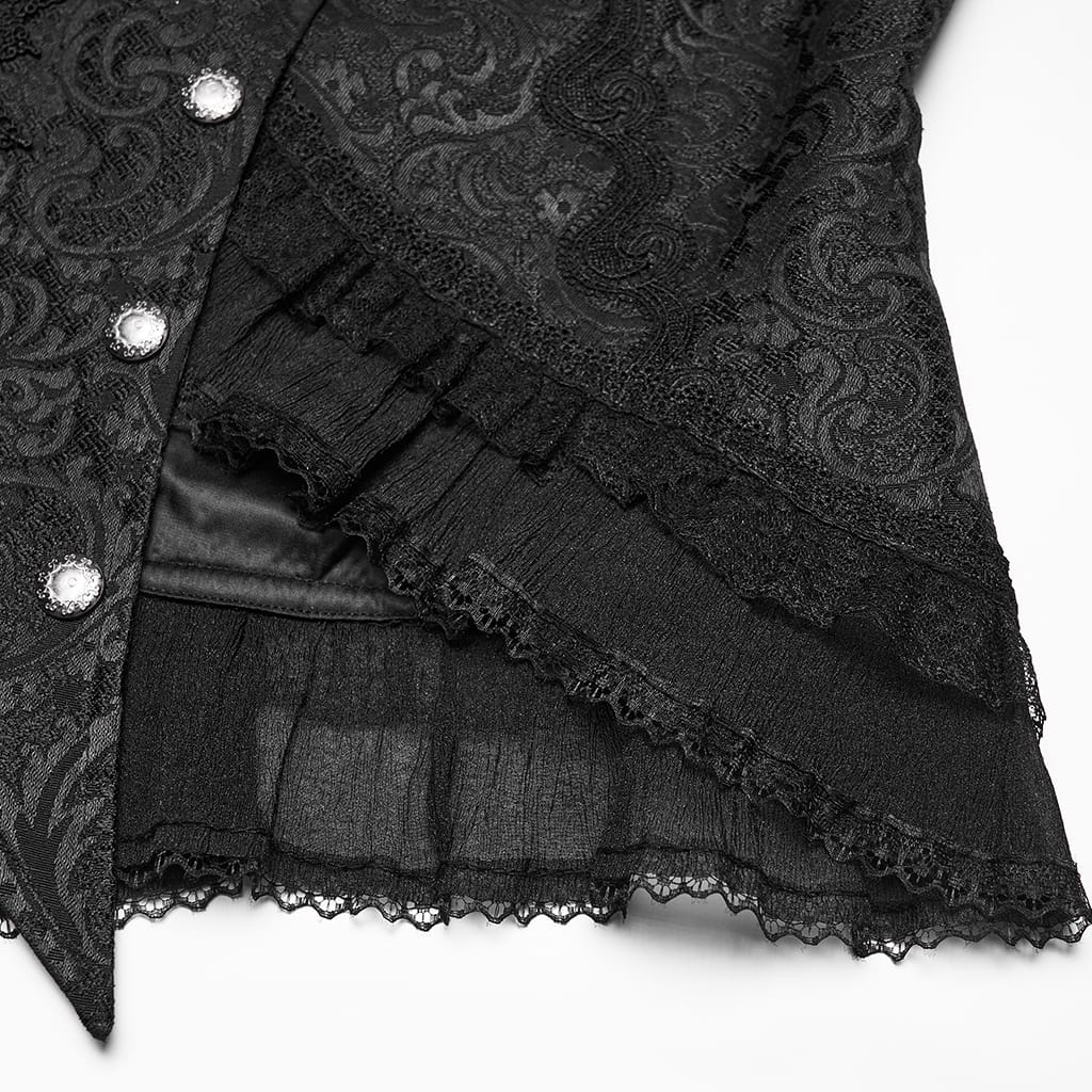 PUNK RAVE Women's Gothic Asymmetric Buckle Strap Jacquard Long Sleeve Jacket
