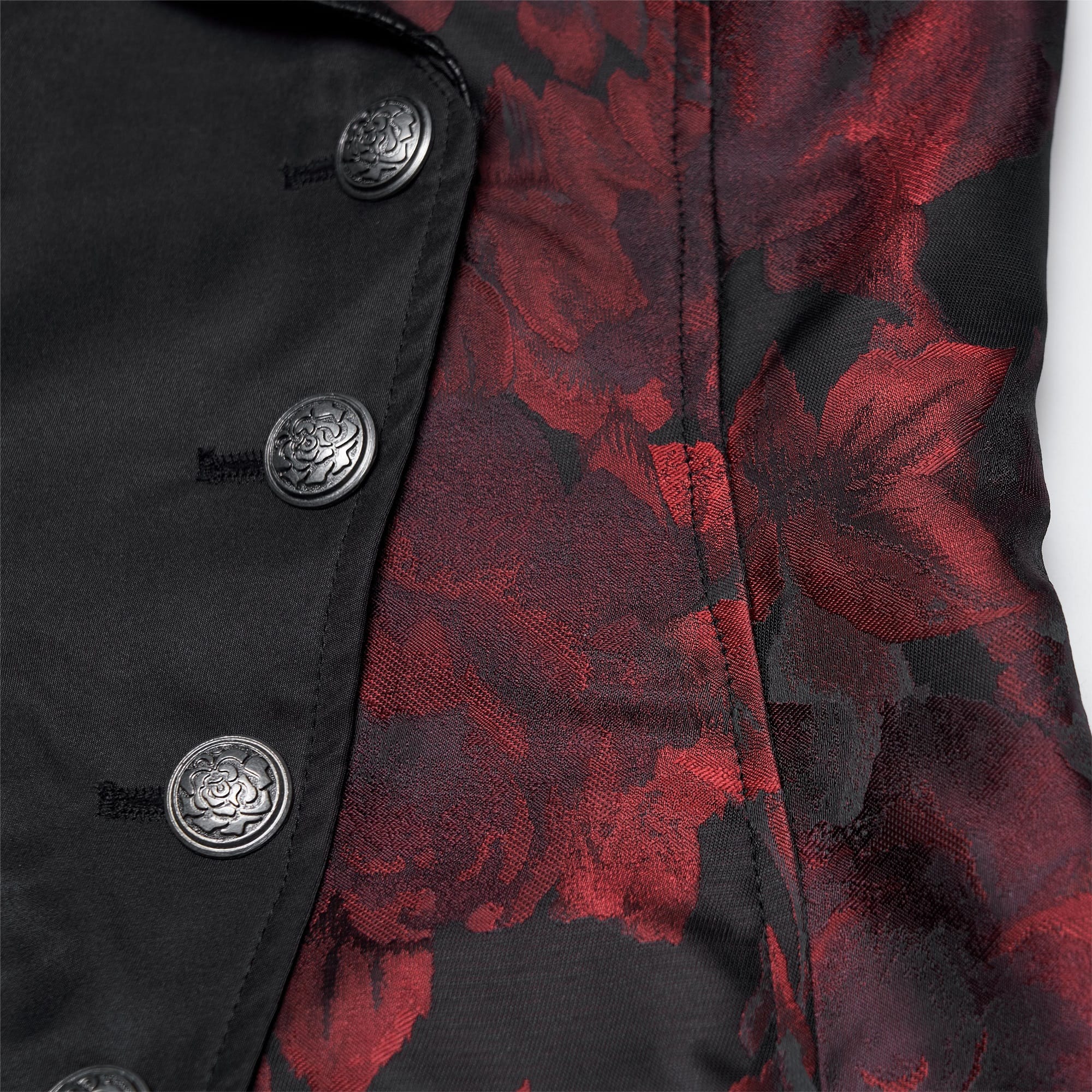 PUNK RAVE Women's Gothic Asymmetric Floral Bat Wing Collar Vest with Detachable Brooch