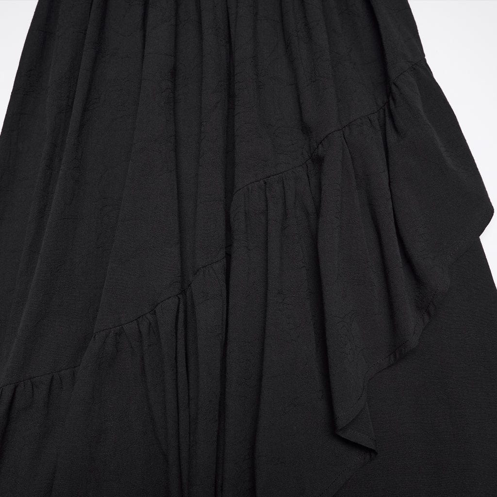 PUNK RAVE Women's Gothic Asymmetric Ruffled Off Shoulder Dress