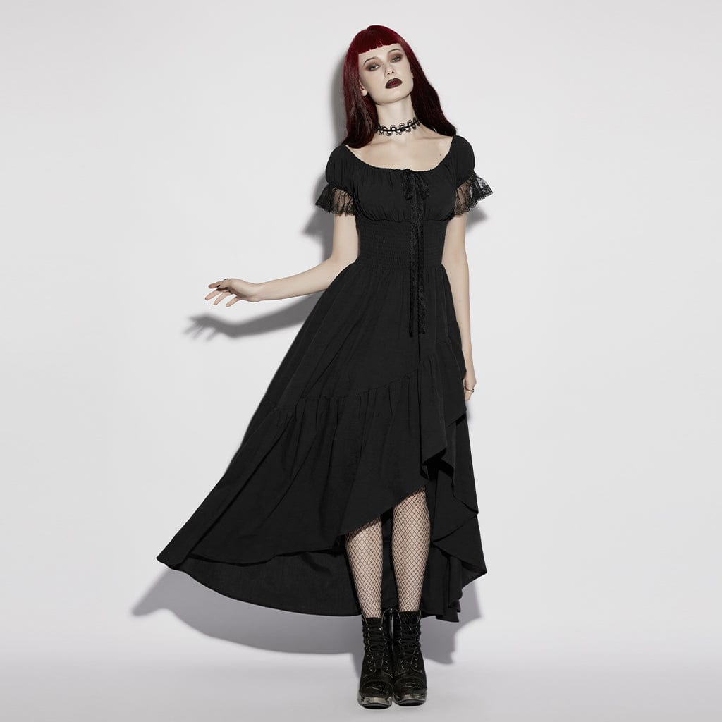 PUNK RAVE Women's Gothic Asymmetric Ruffled Off Shoulder Dress