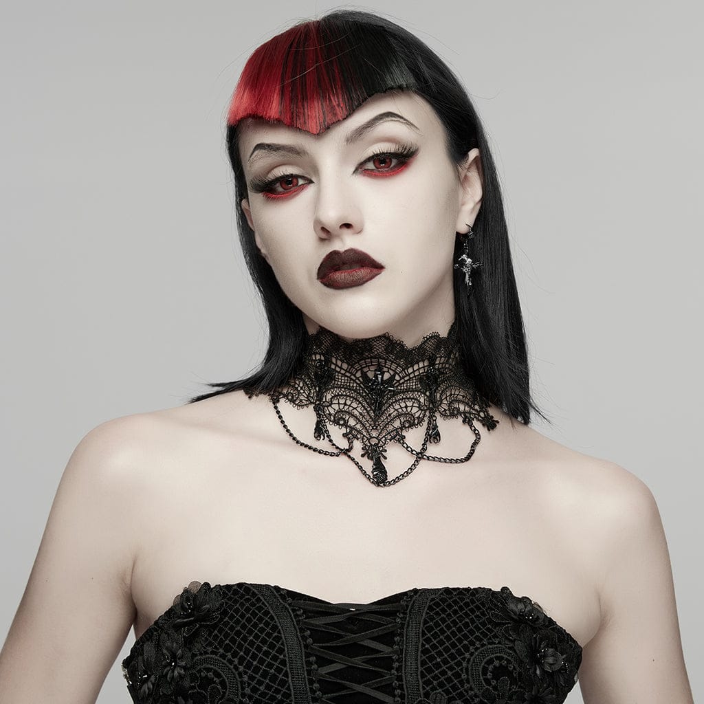 PUNK RAVE Women's Gothic Bat Chained Choker